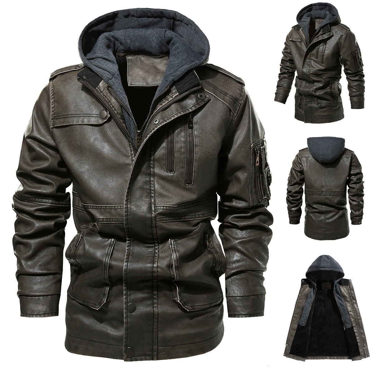Lederjacke Herren Kunstleder mit Kapuze Schwarz Modern - BerlinGlamour