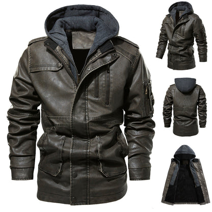 Lederjacke Herren Kunstleder mit Kapuze Schwarz Modern - BerlinGlamour
