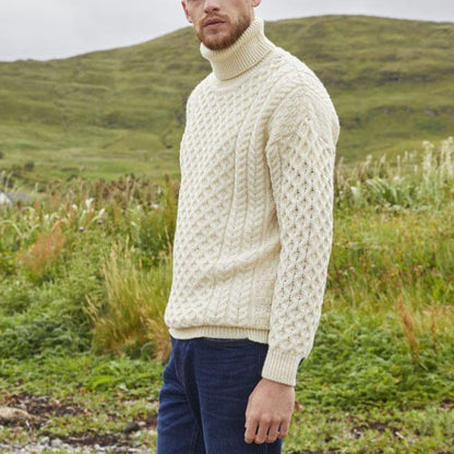 Herren Strickpullover Zopf Muster Hochkragen Modern