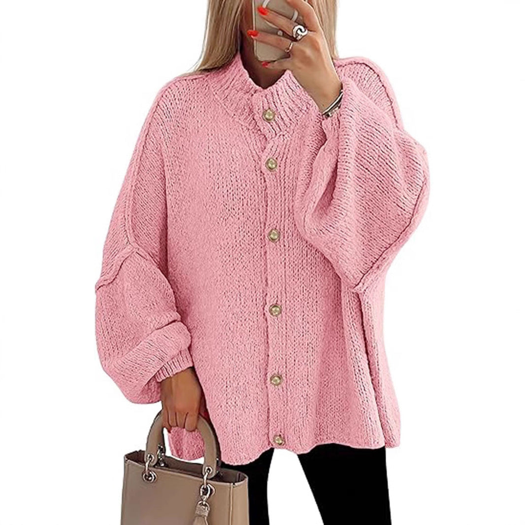 Große Damen Strickjacke Oversized Knopfverschluss