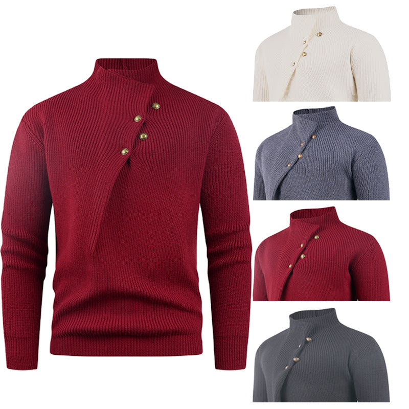 Herren Pullover Modern Stehkragen Dekorative Knöpfe - BerlinGlamour
