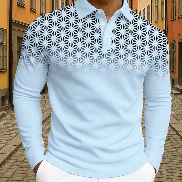 Herren Polohemd Langarm Modern Geometrische Muster - BerlinGlamour