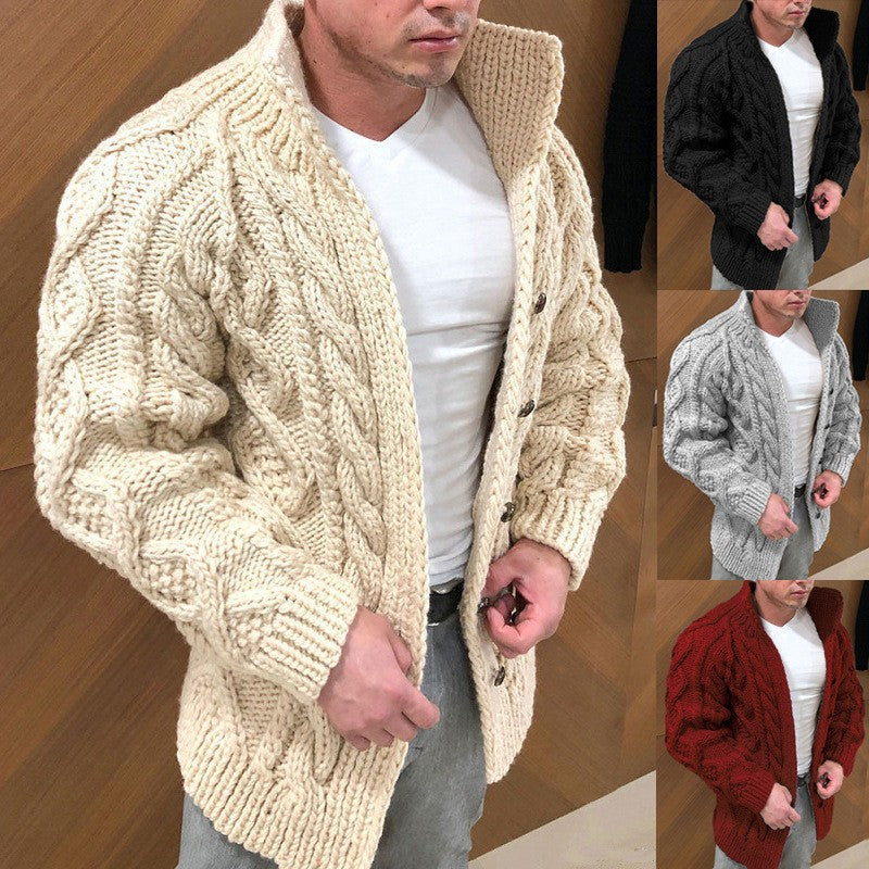 Herren Strickjacke Klassisch Grobstrick Stehkragen - BerlinGlamour