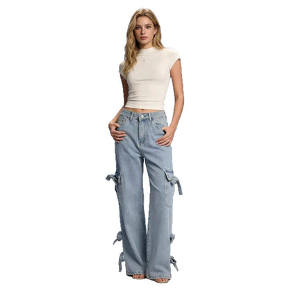 Damen Cargo-Jeans Weite Bein mit Bindebändern