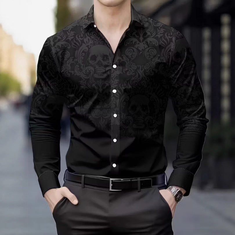 Herren Hemd mit Totenkopf Design Schwarz Cool