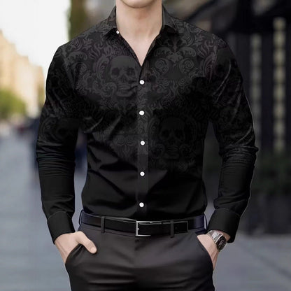 Herren Hemd mit Totenkopf Design Schwarz Cool
