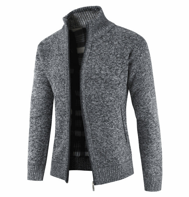 Herren Strickjacke Mit Kragen Und Taschen Grau