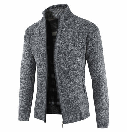 Herren Strickjacke Mit Kragen Und Taschen Grau