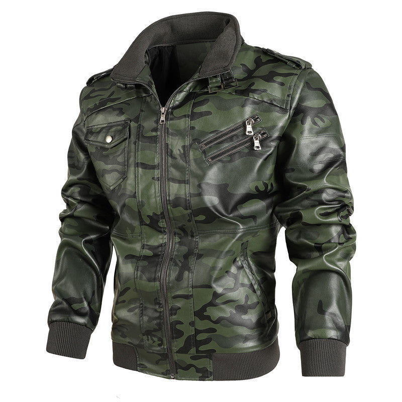 Lederjacke Herren Camouflage Urban Style Schwarz