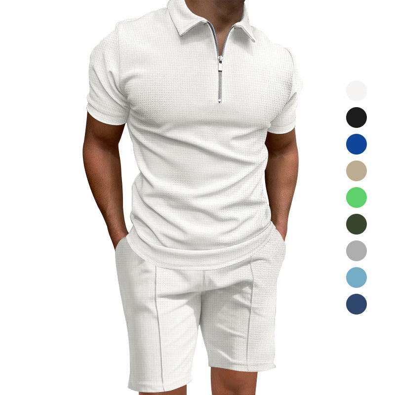 Herren Polo-Shorts-Set Modern mit elastischem Bund und Reißverschluss