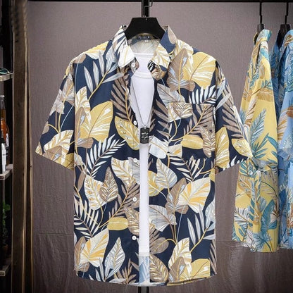 Herren Hemd Kurzarm mit Blumenmuster Relaxed Fit Sommer - BerlinGlamour