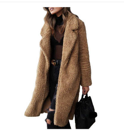 Damen Teddy-Mantel Weich Großzügig mit Taschen