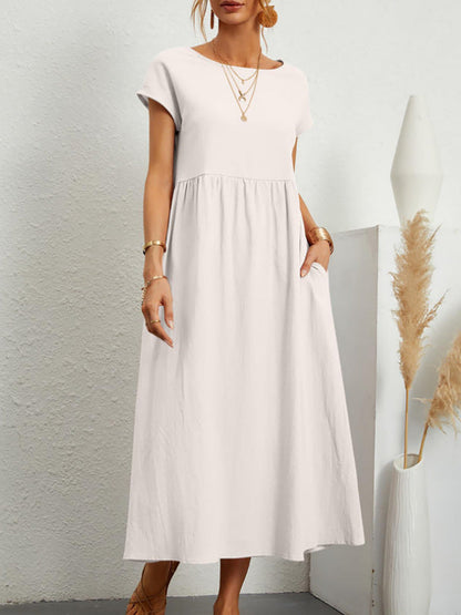 Damen Midikleid Lässig Mit Taschen Sommerkleid