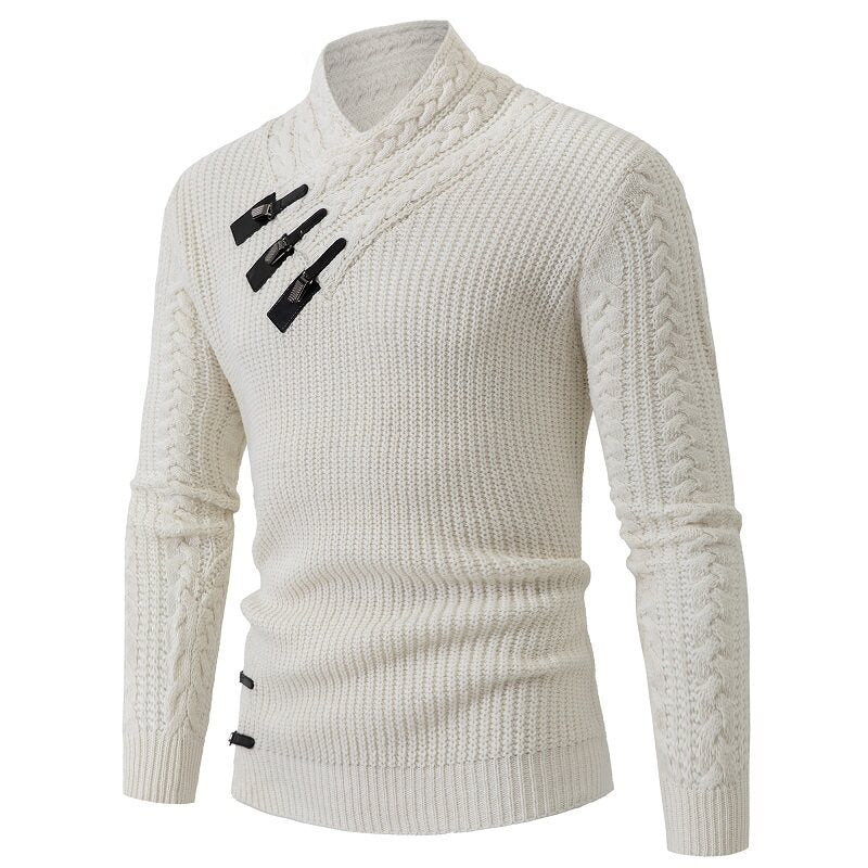 Herren Strickpullover Eleganter Schalkragen Zopfmuster Modern - BerlinGlamour