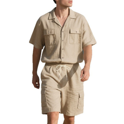 Herren Sommerhemd Kurzarm mit Cargo-Shorts Set