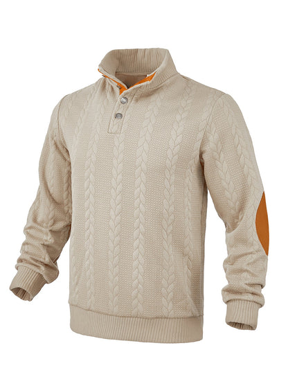 Herren Pullover Strukturiert Leder Akzente Modern