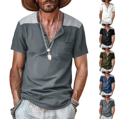 Herren Henley-Shirt Kurzarm mit Kontrastdetails und Brusttasche - BerlinGlamour