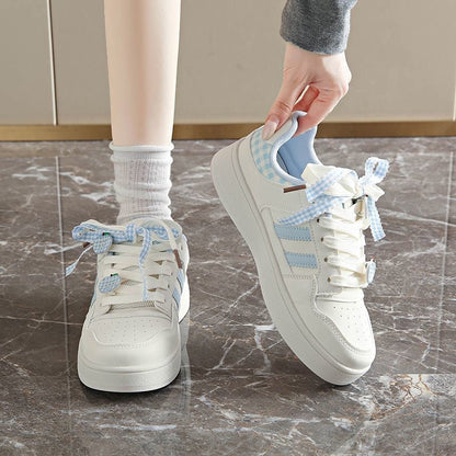 Damen Sneaker kariert atmungsaktiv Komfort Schuhe