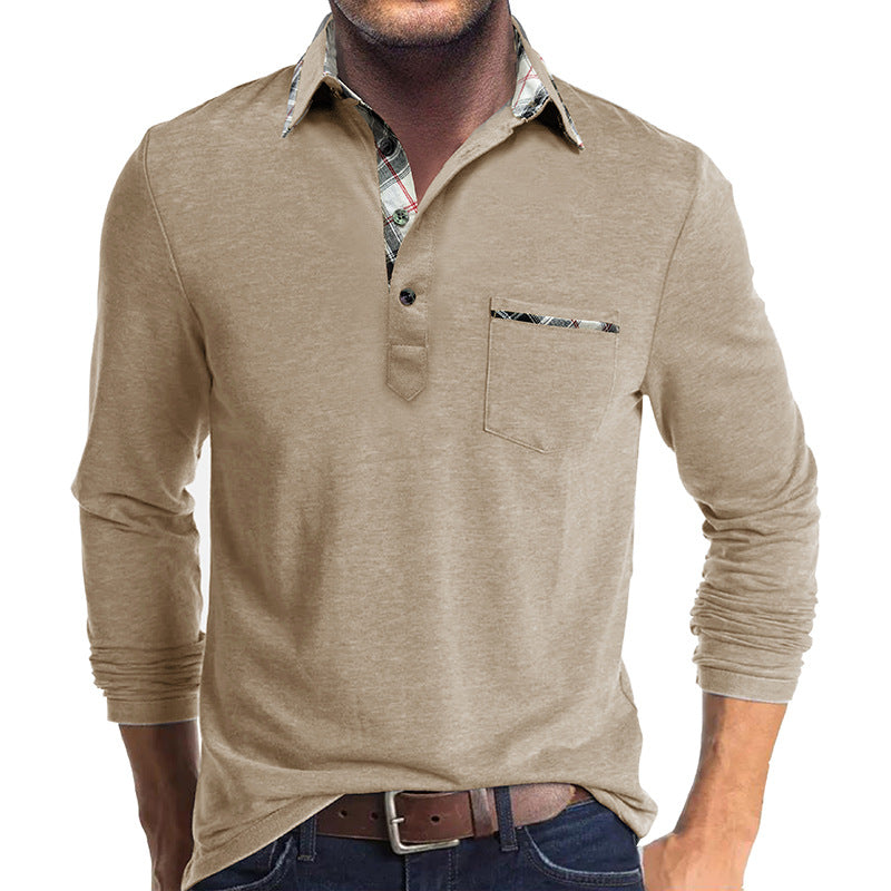 Herren Langarmshirt Mit Kontrastkragen Und Brusttasche Modern