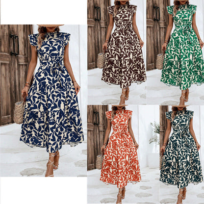 Damen Kleid Midi Lässig mit Rüschen Floral Modern - BerlinGlamour