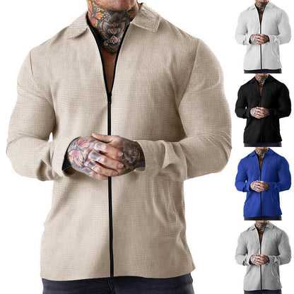 Herren Kurzarm Hemd Modern mit Reißverschluss und Struktur