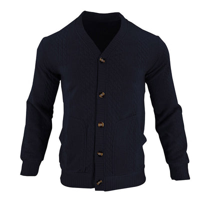 ein Beispiel für einen neuen Titel: Herren Strickjacke mit hochwertigem Strukturmuster und modernen Knöpfen