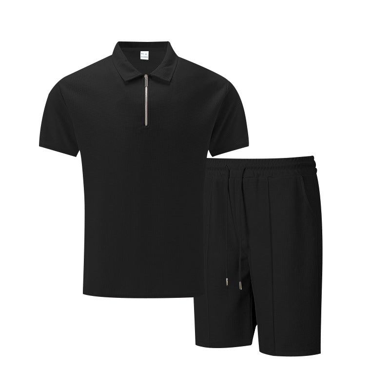 Herren Sportset Kurzarm Poloshirt Shorts Reißverschluss