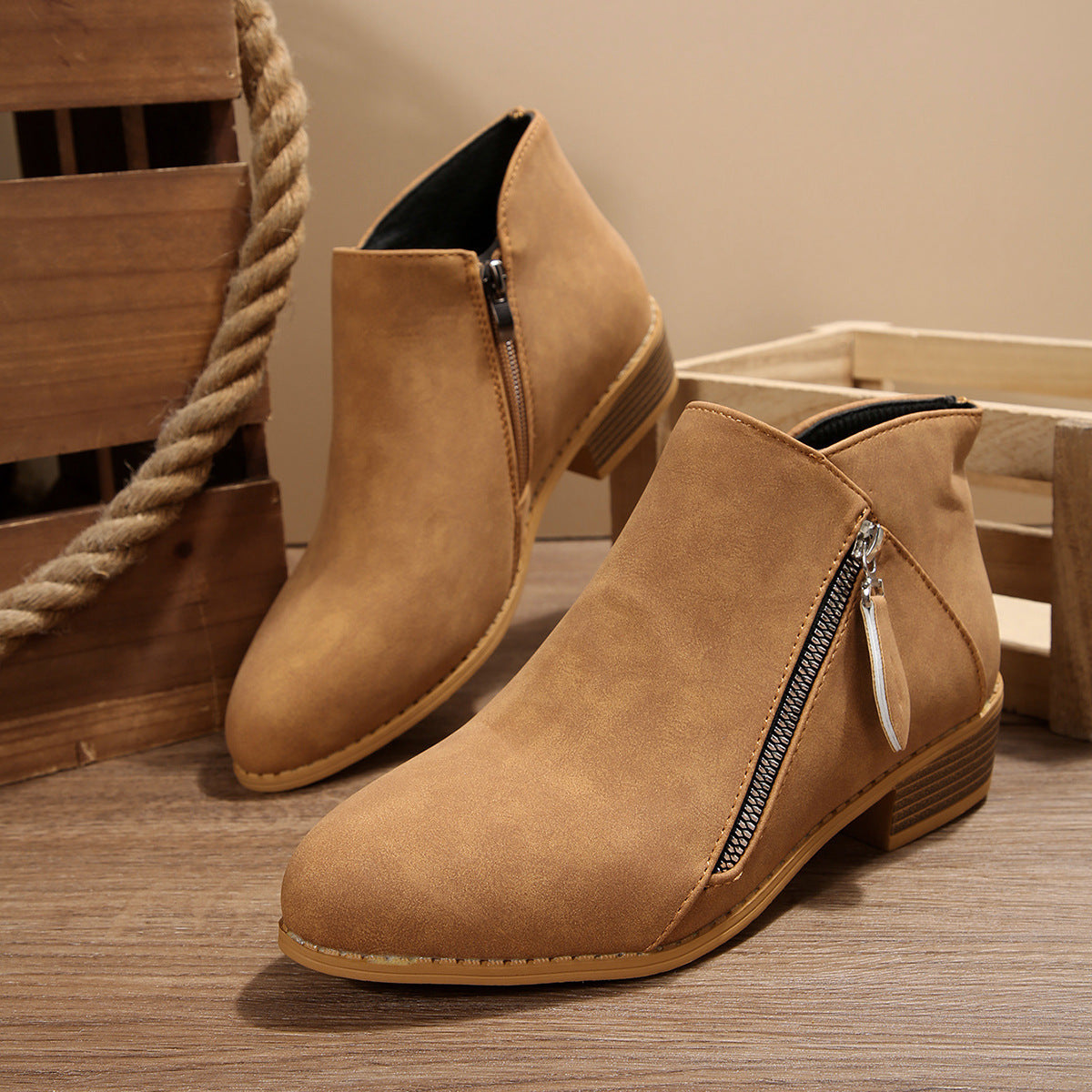 Damen Stiefeletten Elegant Reißverschluss Komfort Blockabsatz