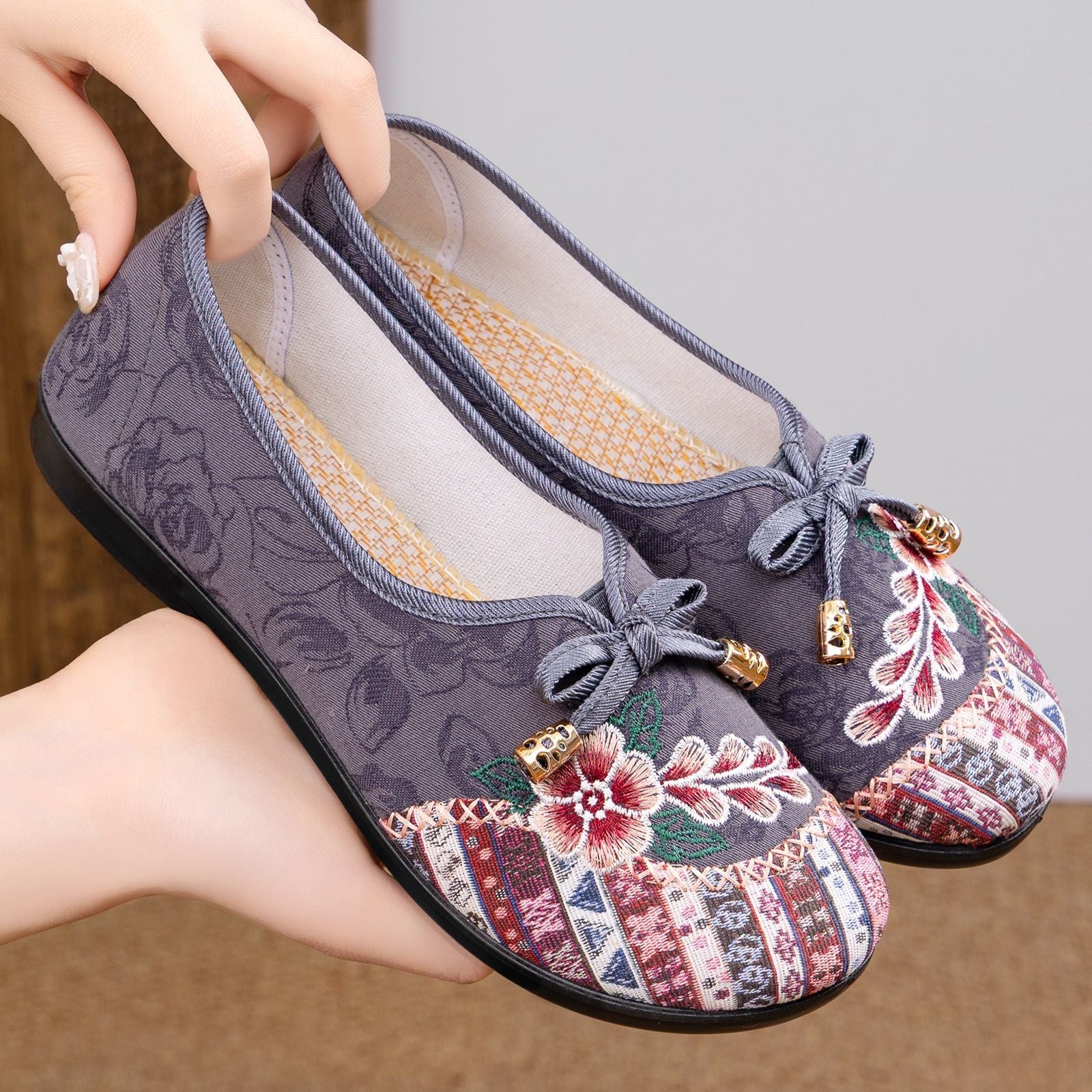 Damen Ballerinas Handbestickt Traditionell Heidi Stil - BerlinGlamour