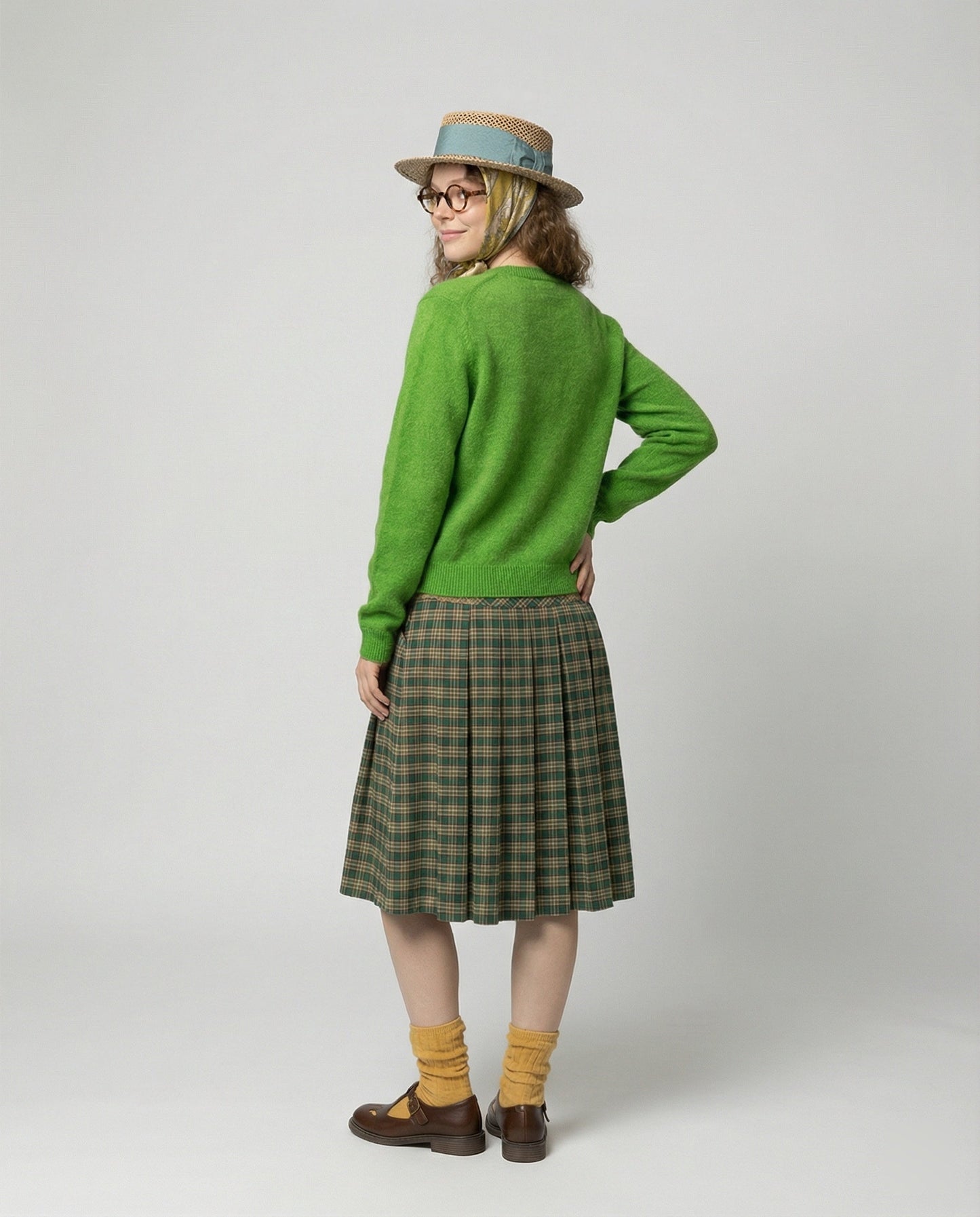 Grüne Strickjacke Retro Cardigan Mit Perlenknöpfen Slimfit