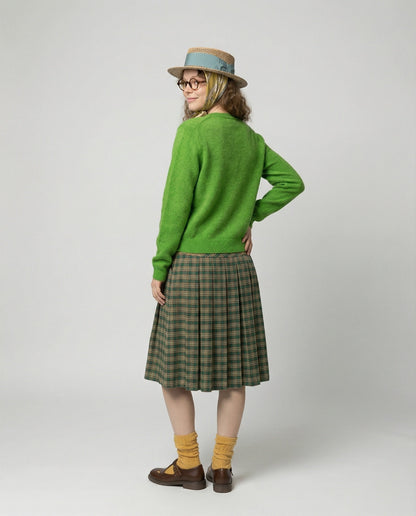 Grüne Strickjacke Retro Cardigan Mit Perlenknöpfen Slimfit