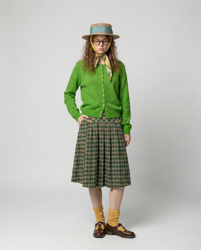 Grüne Strickjacke Retro Cardigan Mit Perlenknöpfen Slimfit