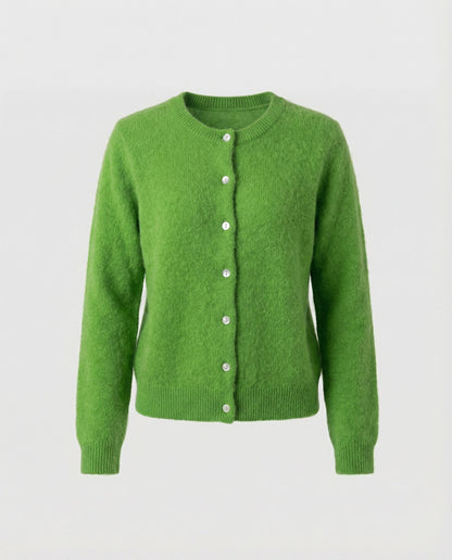 Grüne Strickjacke Retro Cardigan Mit Perlenknöpfen Slimfit