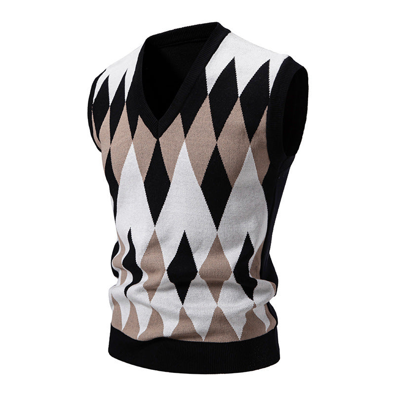 Herren Strickpullover Ärmellos Diamantmuster Elegante Mode
