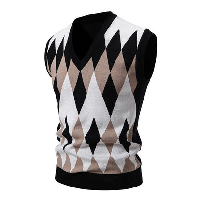 Herren Strickpullover Ärmellos Diamantmuster Elegante Mode