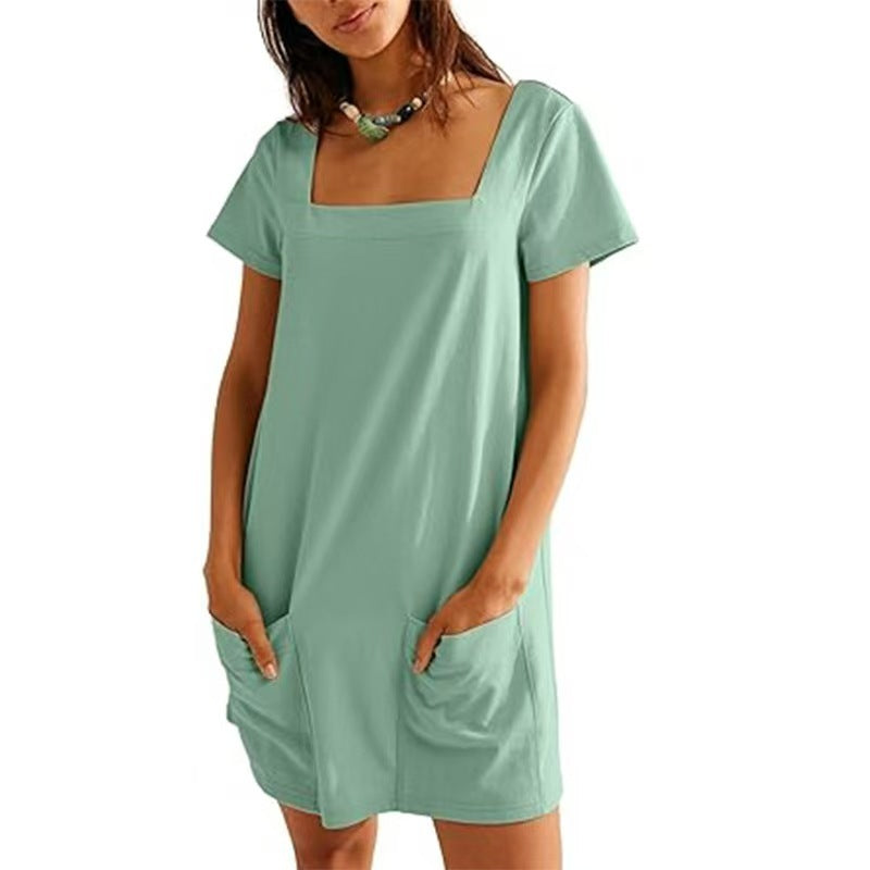 Kurzarmes BerlinGlamour Taschenkleid mit quadratischem Ausschnitt