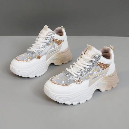 Damen Sneaker Chunky Glitzer Sneakers Hoch Modisch