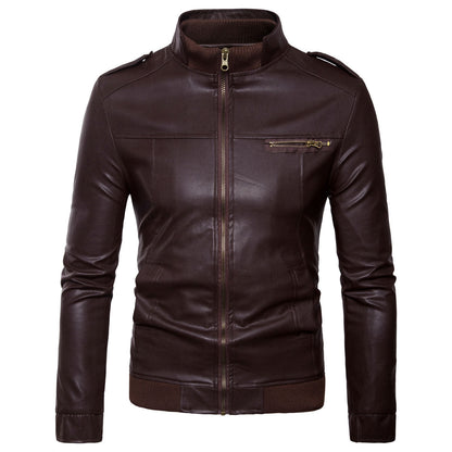 Herren Lederjacke Übergangsjacke Stehkragen Modern