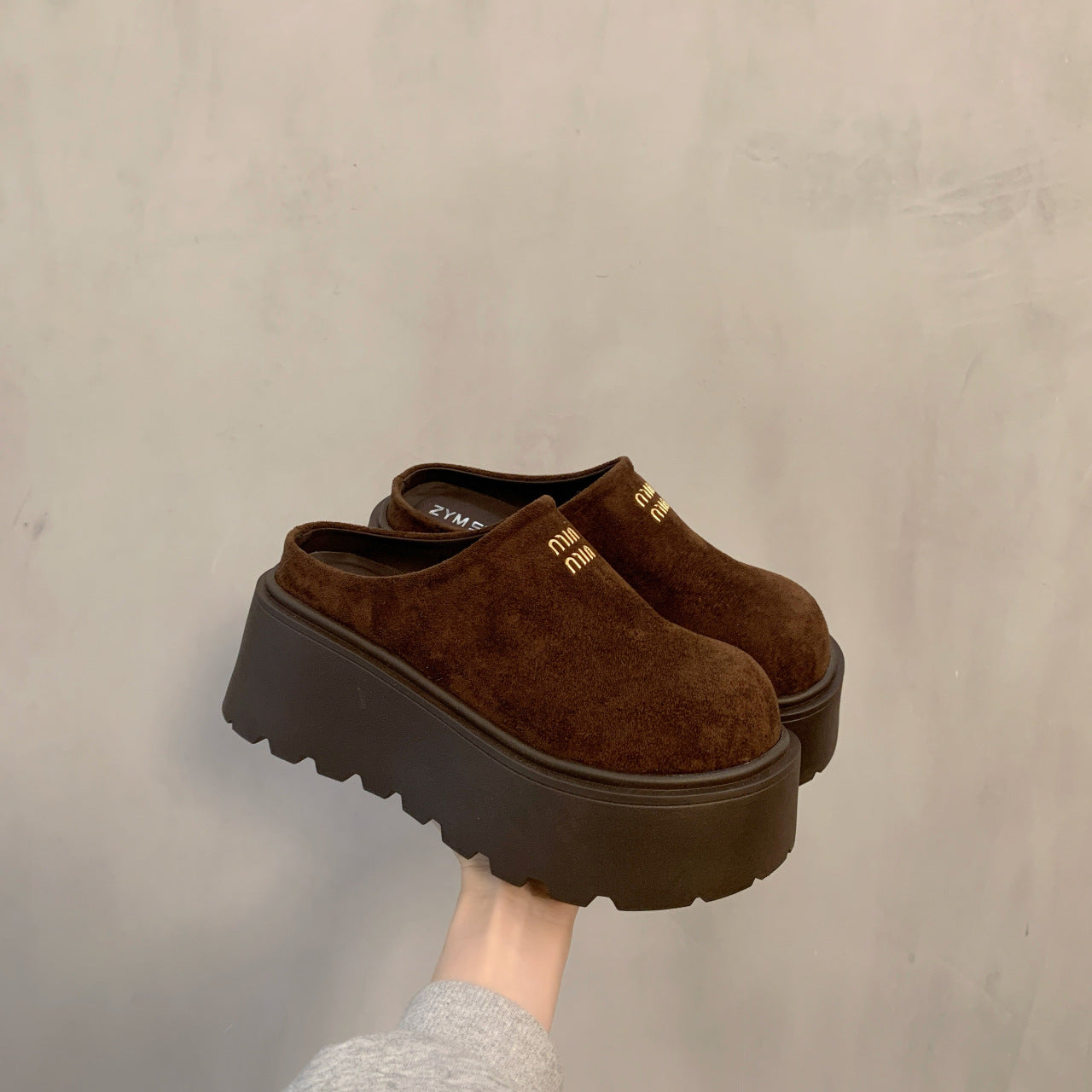 Damen Clogs Hohe Plattform Veloursleder Elegant
