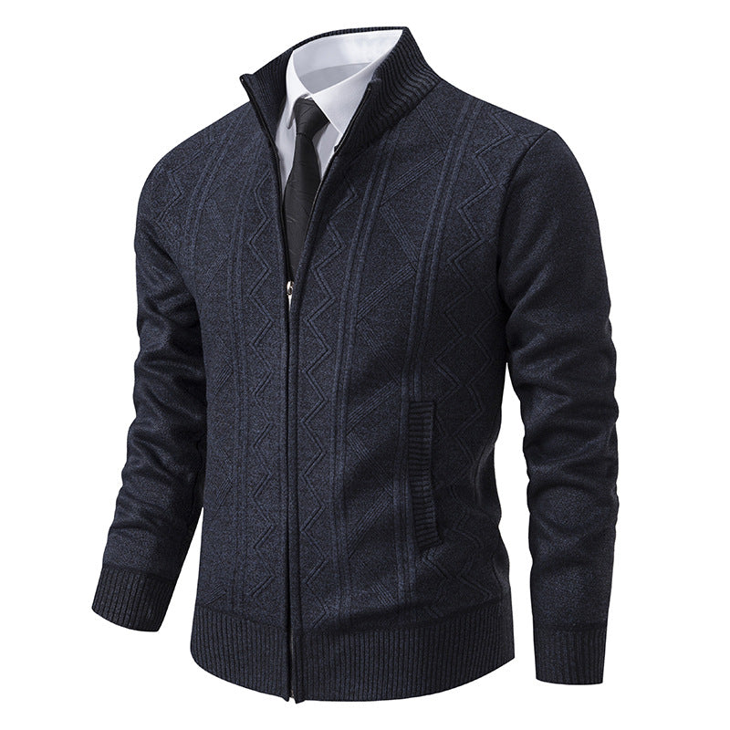 Herren Strickjacke Modern Zopfmuster Stehkragen