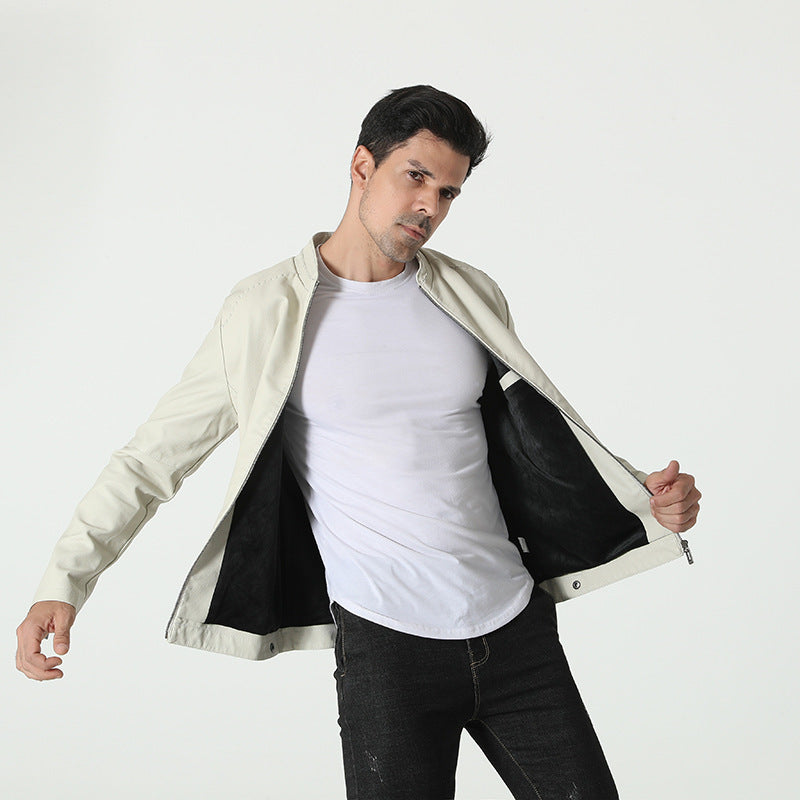 Herren Lederjacke Modern Elastischer Kragen Schwarz - BerlinGlamour
