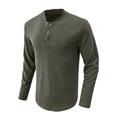 Herren Langarm-Shirt Modern mit Knopfleiste und Struktur Optik