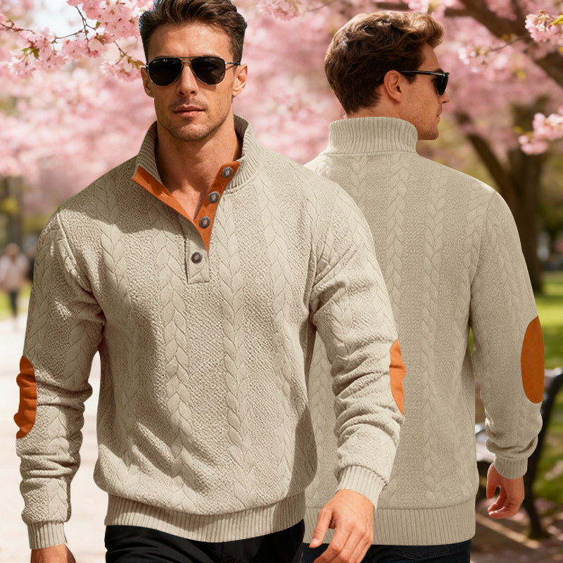 Herren Strickpullover Modern mit Stehkragen und Knöpfen