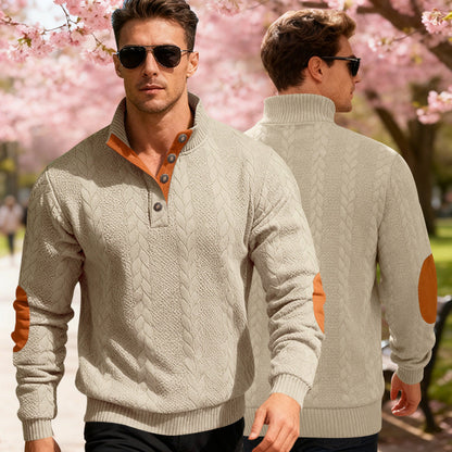Herren Strickpullover Modern mit Stehkragen und Knöpfen