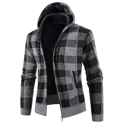 Herren Kapuzenjacke Kariert Warm Bequem
