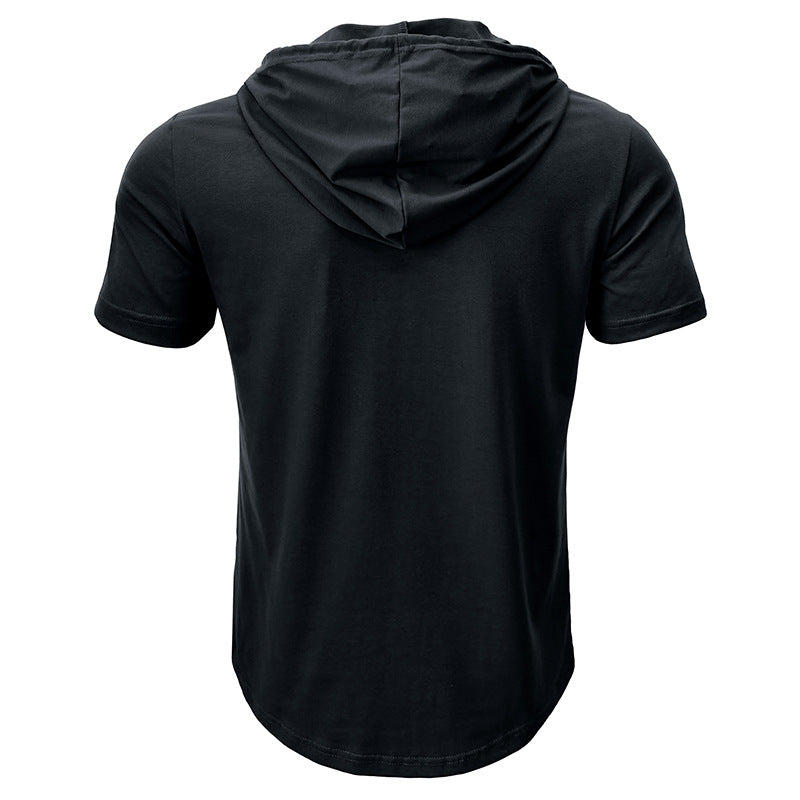 Herren Kapuzenhemd Kurzarm Modern Henley Ausschnitt