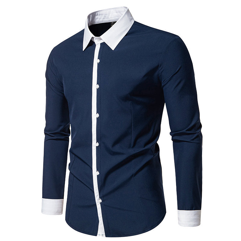 Herren Langarmhemd Modern mit Kontrastkragen und Knöpfen