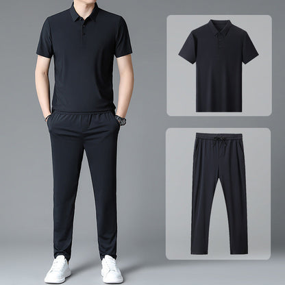 Herren Sportensemble Atmungsaktiv Poloshirt Jogginghose Set