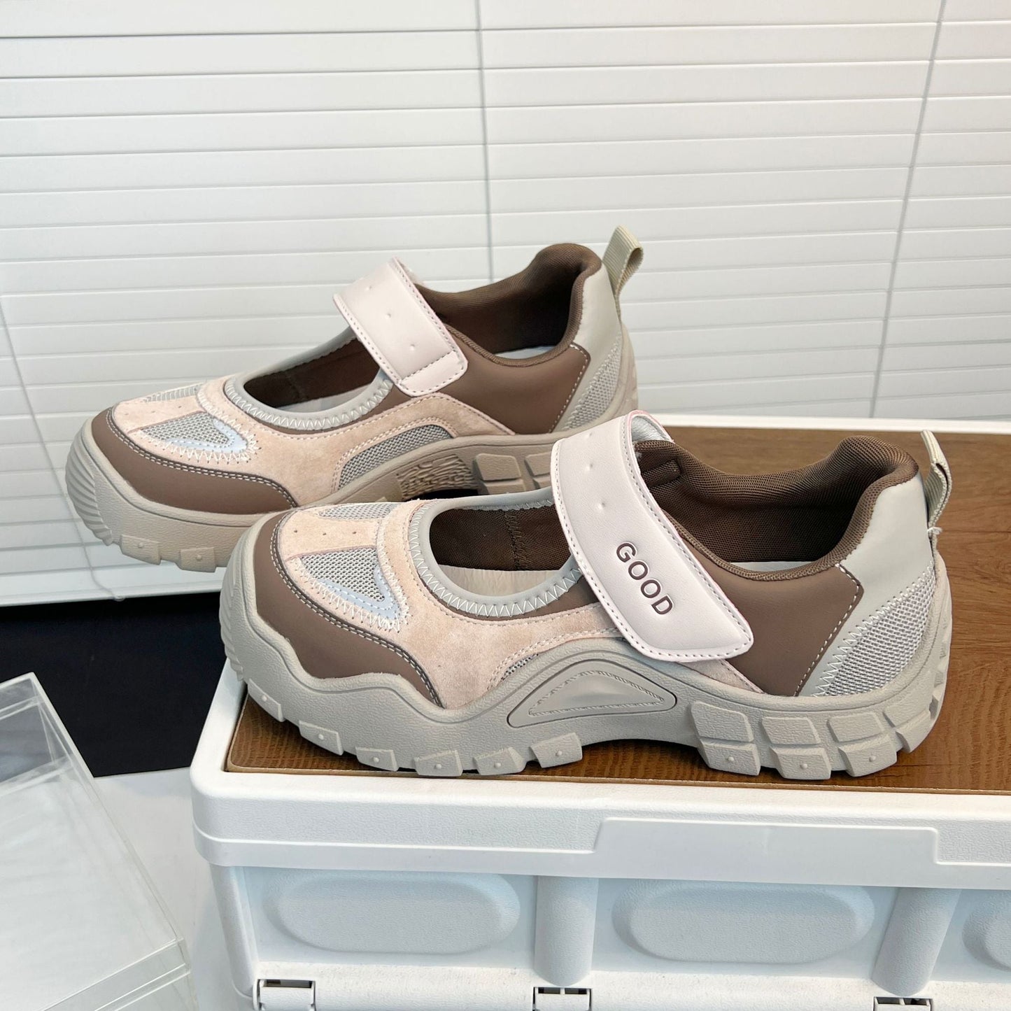 Damen Sneaker Bequem Stützende Klettverschluss Laufschuhe