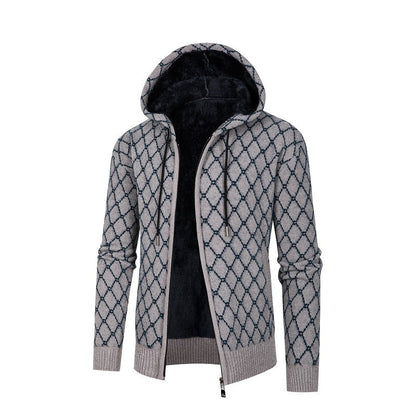 Herren Kapuzenjacke Modern Rautenmuster Kuschelig Warm